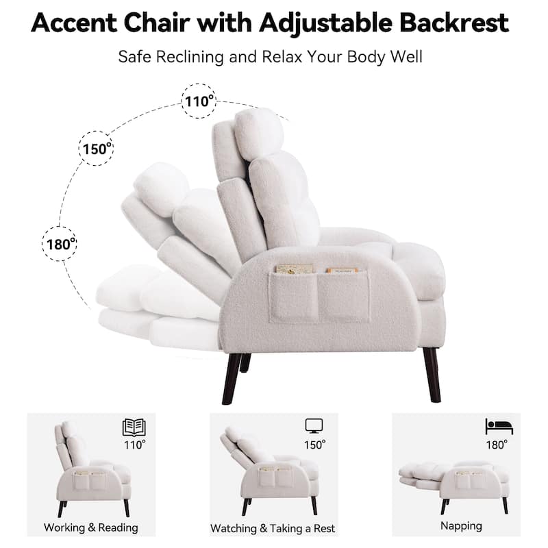 HOMYKA Accent Lounge Chair with Adjustable Backrest Storage Ottoman