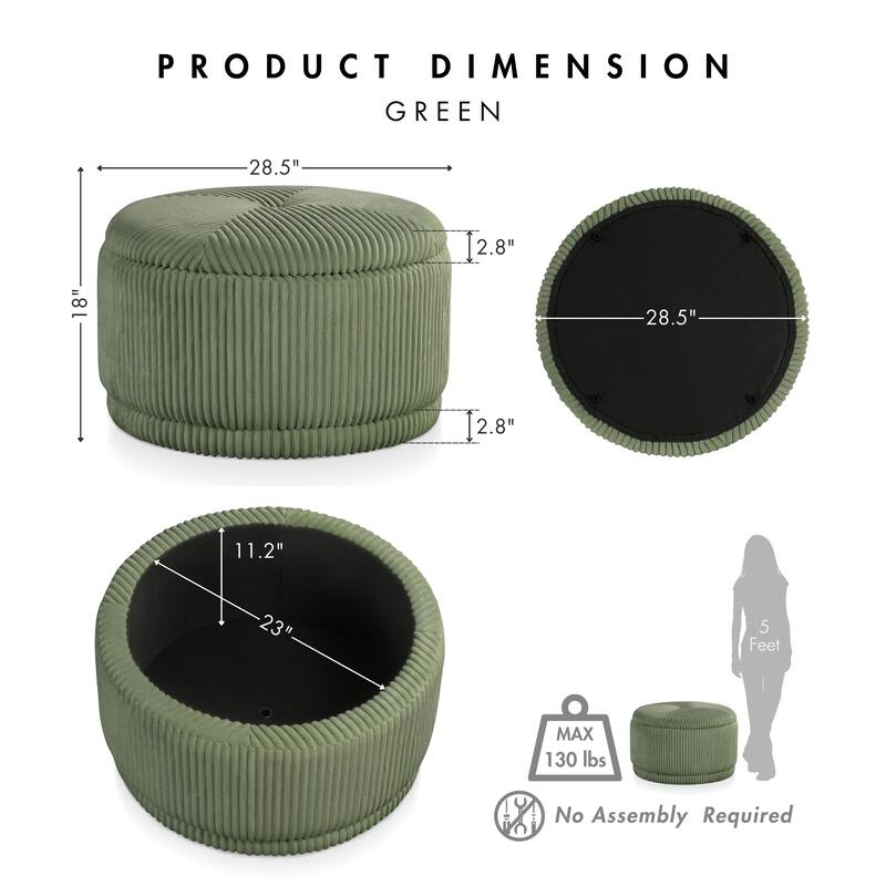 24/7 Shop At Home Modern Round Chenille Storage Ottoman
