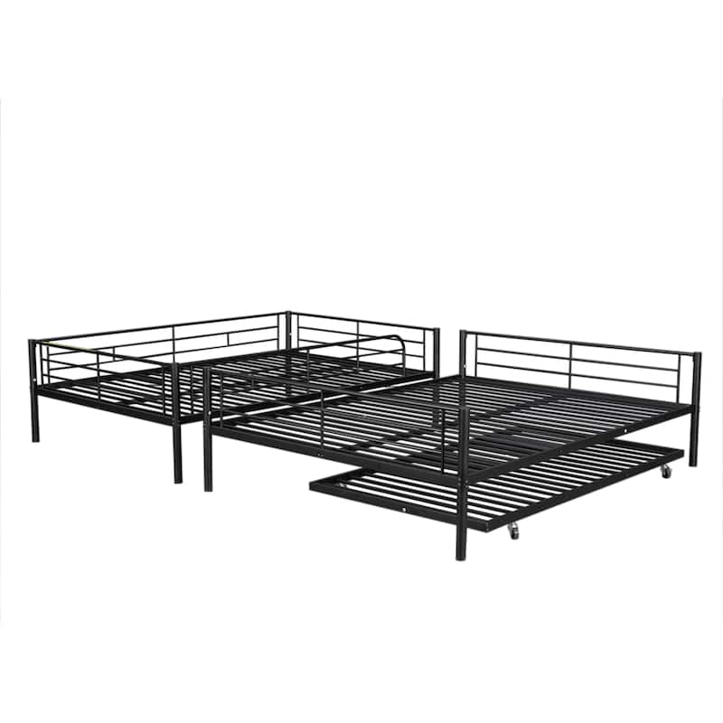 Full XL Over Queen Metal Bunk Bed with Trundle, Black - N/A
