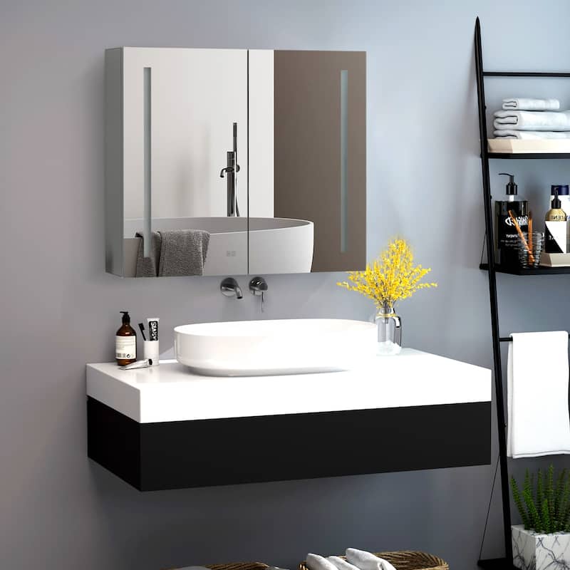 LED Mirror Lighted Medicine Cabinet with Lights,LED Medicine Cabinet,Aluminium,Outlets & USB - N/A