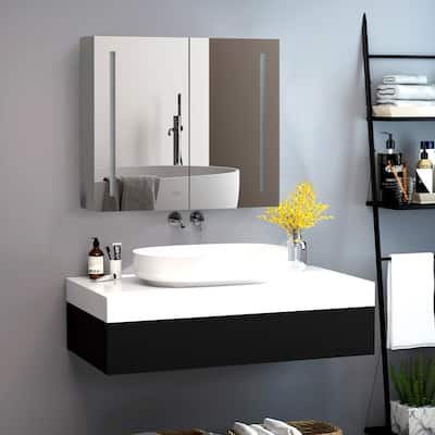 LED Mirror Lighted Medicine Cabinet with Lights,LED Medicine Cabinet,Aluminium,Outlets & USB - N/A