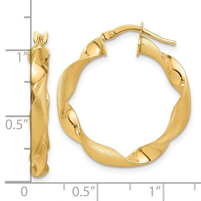 Curata 14k Yellow Gold Polished and Brushed Twisted Hoop Earrings - 26.22x26.52mm