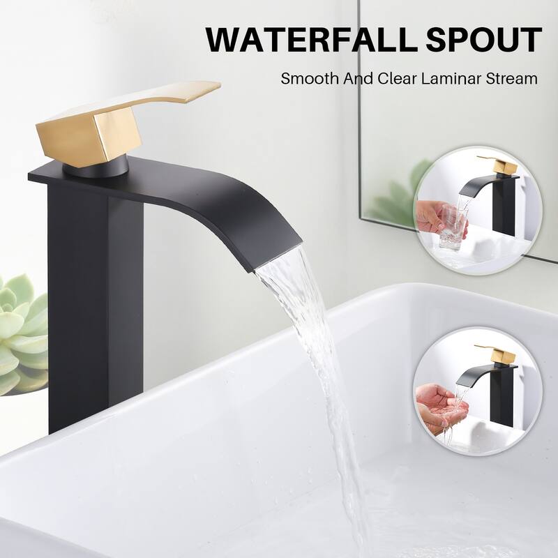 WOWOW Single Handle Single Hole Waterfall Bathroom Vessel Faucet