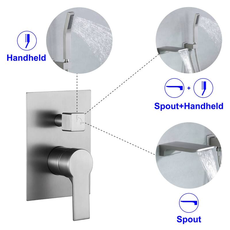 Wall Mounted Tub Faucet With Hand Shower Waterfall Bathtub Faucets Single Handle Tub Filler Set