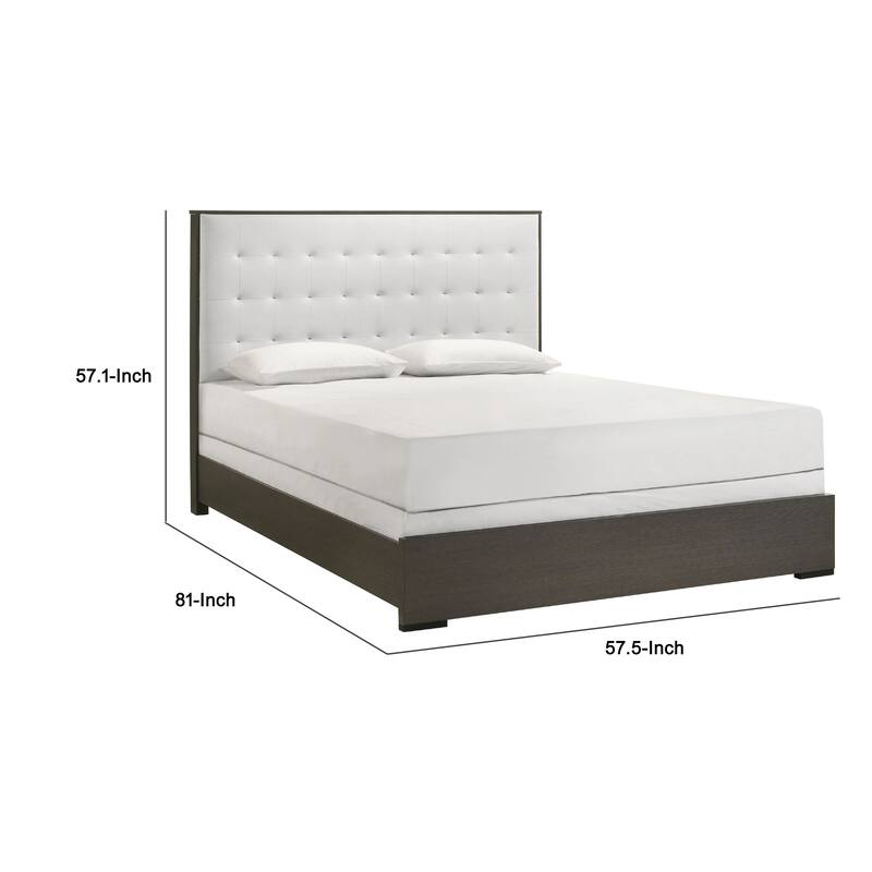 Hez Full Size Bed, Cream White Tufted Headboard Upholstery, Dark Brown