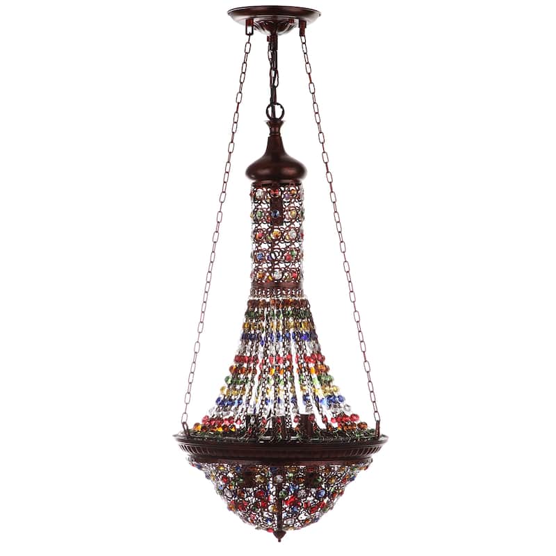 SAFAVIEH Lighting Moroccan Gentle 7-light Bronze Colorful Beaded Pendant - 15"W x 15"D x 39"H