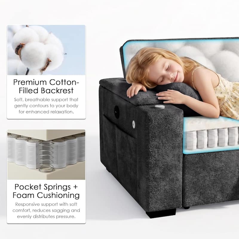 68" Chenille Fabric Sleeper Sofa Bed,Pull Out Couch with 360 Degree Swivel Side Table,USB Port,Cup Holder,Armrest Storage