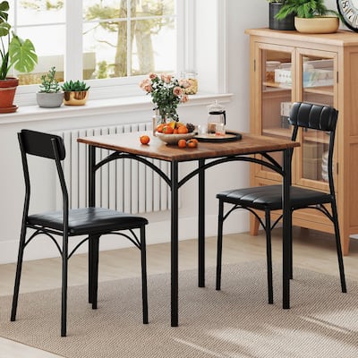 Costway 3 PCS Dining Table Set with Upholstered Seats Padded Backrests