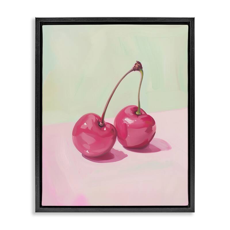 Stupell Luminous Cherries Still Life Framed Floater Canvas Wall Art Design By Arlington Prints - 17 x 21 - Black