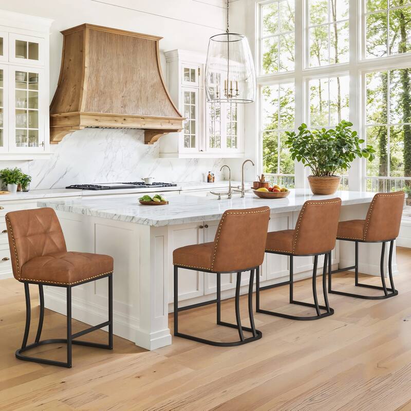 Modern 26.in Armless Barstool Metal Frame Low Back Counter Height Upholstered Bar Stool