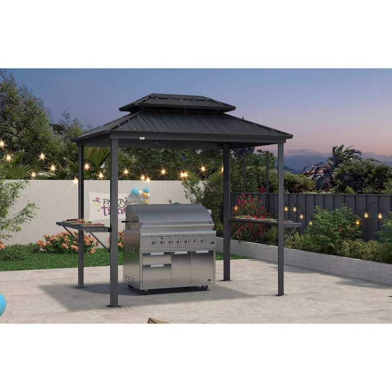 PURPLE LEAF Hardtop Grill Gazebo Galvanized Steel Roof Outdoor BBQ Canopy with Ceiling Hook and Shelves