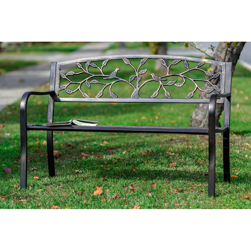Hampton bay grayson brown metal outdoor bench deals
