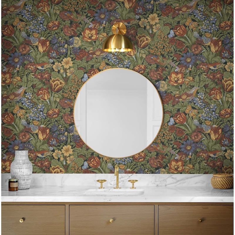 NextWall Bird Floral Peel and Stick Wallpaper
