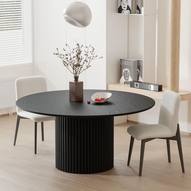 Wooakway Solid Wood 60'' Round Dining Table for 6 People Nordic style - 60*30 - Black