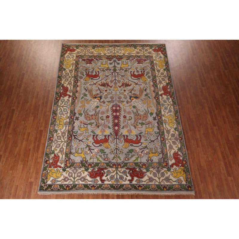 Hunting Animals Design Ziegler Indian Area Rug Handmade Wool Carpet - 8'11"x 12'0"