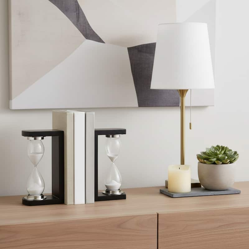 Decorative Hourglass Sand Timer Bookends - Set of 2, 10", Black - 11.0" - Black - 11.0"