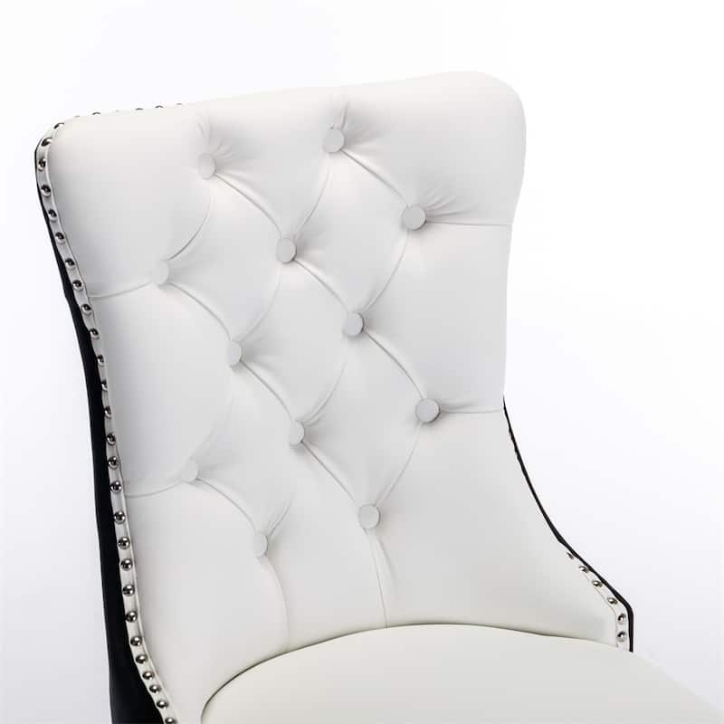 Velvet Upholstered Dining Chair with Wood Legs and Nailhead（Set of 2) - N/A