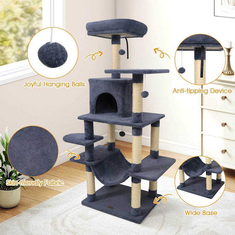 Costway 58” Tall Multi-level Cat Tree with Upholstered Perch & Cat - See Details