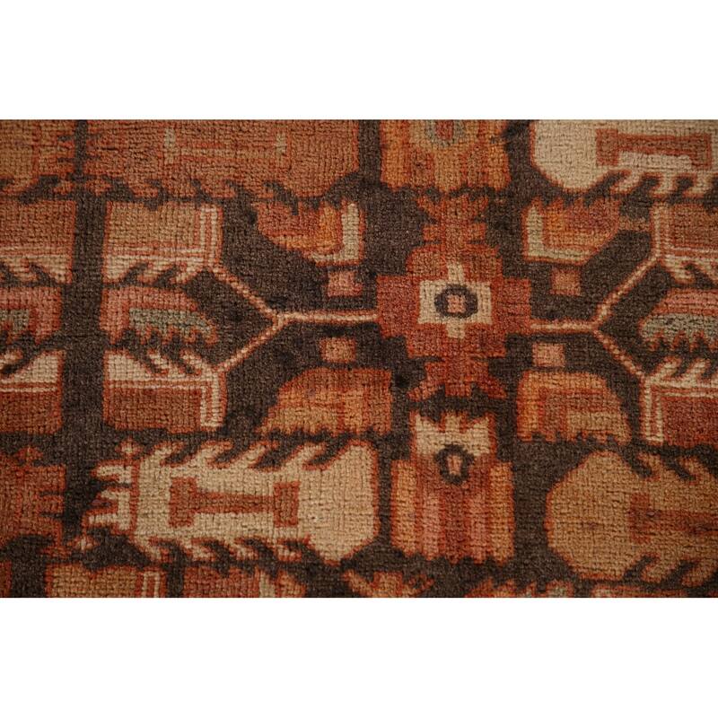 Geometric Meshkin Persian Vintage Area Rug Hand-Knotted Wool Carpet - 4'7" x 9'3"
