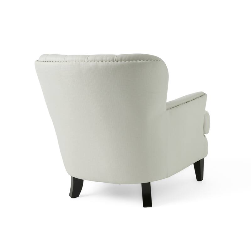 Mid-Century Accent Chair, Upholstered Armchair with Nailhead Trim and Solid Wood Legs, Tufted Lounge Reading Chair Single Sofa