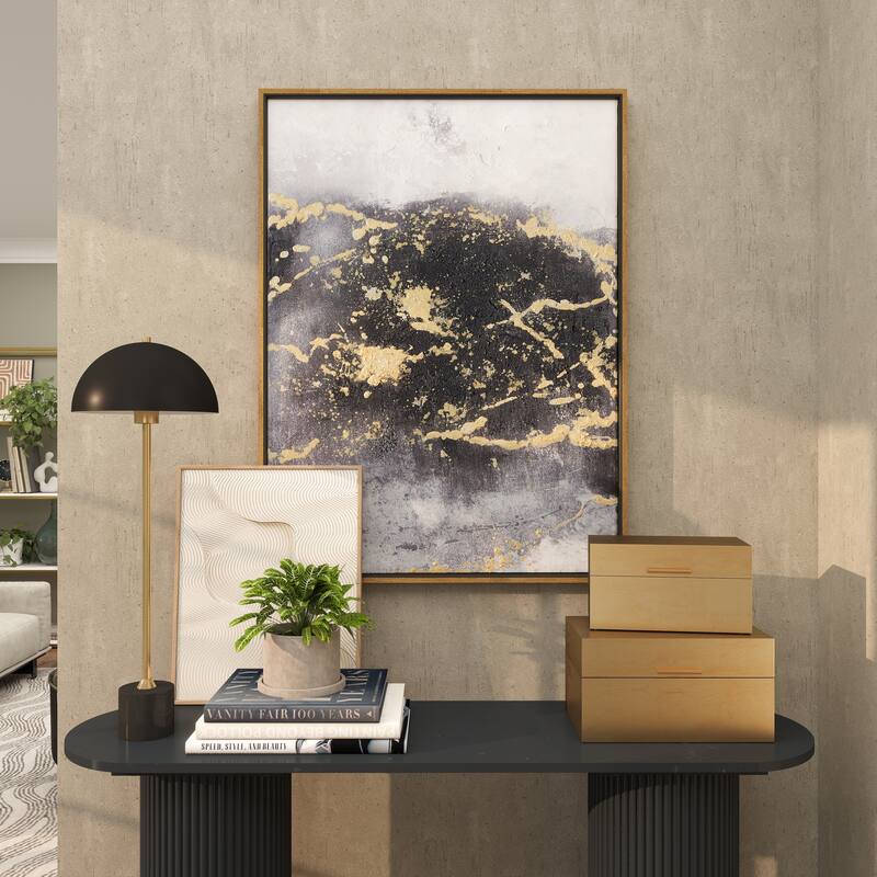 Canvas Leaf Living Room Framed Wall Art with Silver Frame