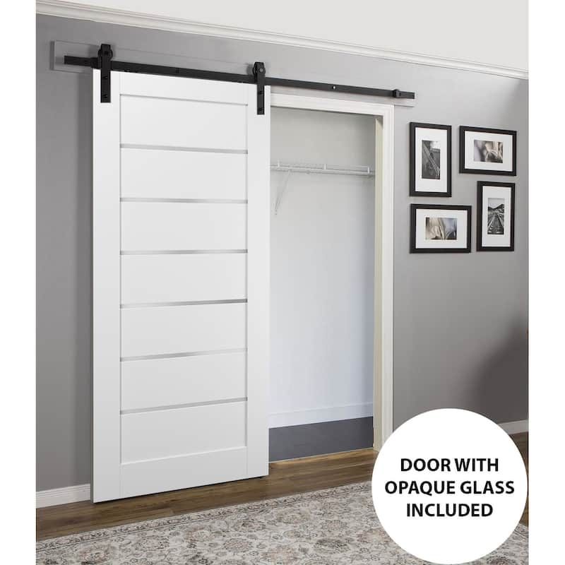 Sliding Barn Door Hardware / Quadro 4117 White Silk Frosted Opaque Glass