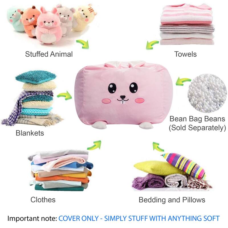 Stuffed Animal Storage Bean Bag Chair Cover only for Kids, Toy Holder