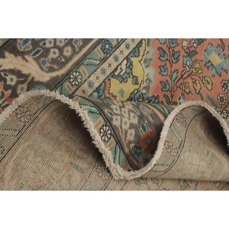 Hand Knotted Oriental 100% Wool Carpet Traditional Medallion Coral Tabriz Area Rug - 9' 9'' X 6' 3''