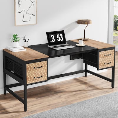 Desk with Drawers, 63" Computer Executive Desk, Study Writing Table