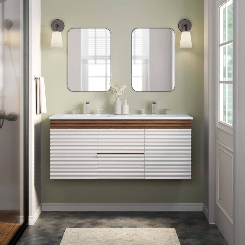 Render 48" Wall-Mount Bathroom Vanity - White Walnut White