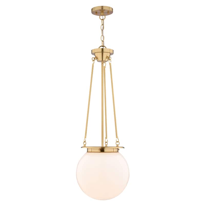 VAXCEL Kent 1-Light 11.75 in. Wide Globe Mini Pendant with White Frosted Opal Glass Shade, Hanging Ceiling Fixture