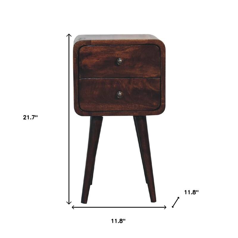 HomeRoots 22" Walnut Solid Wood Square Two Drawer Nightstand