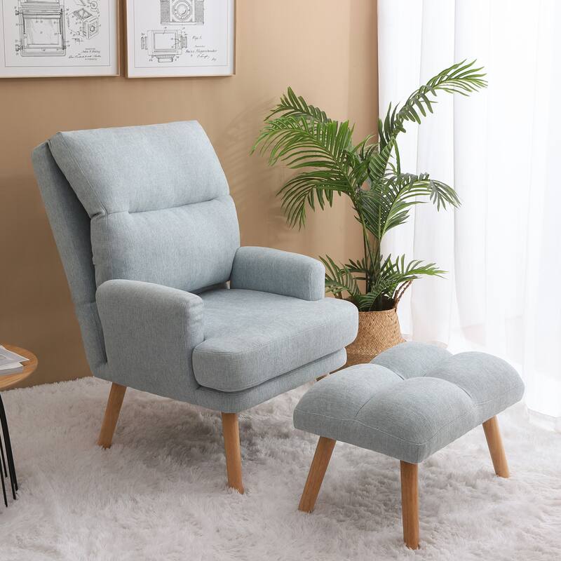 Accent Chair with Ottoman Set Wood Legs and Adjustable Backrest
