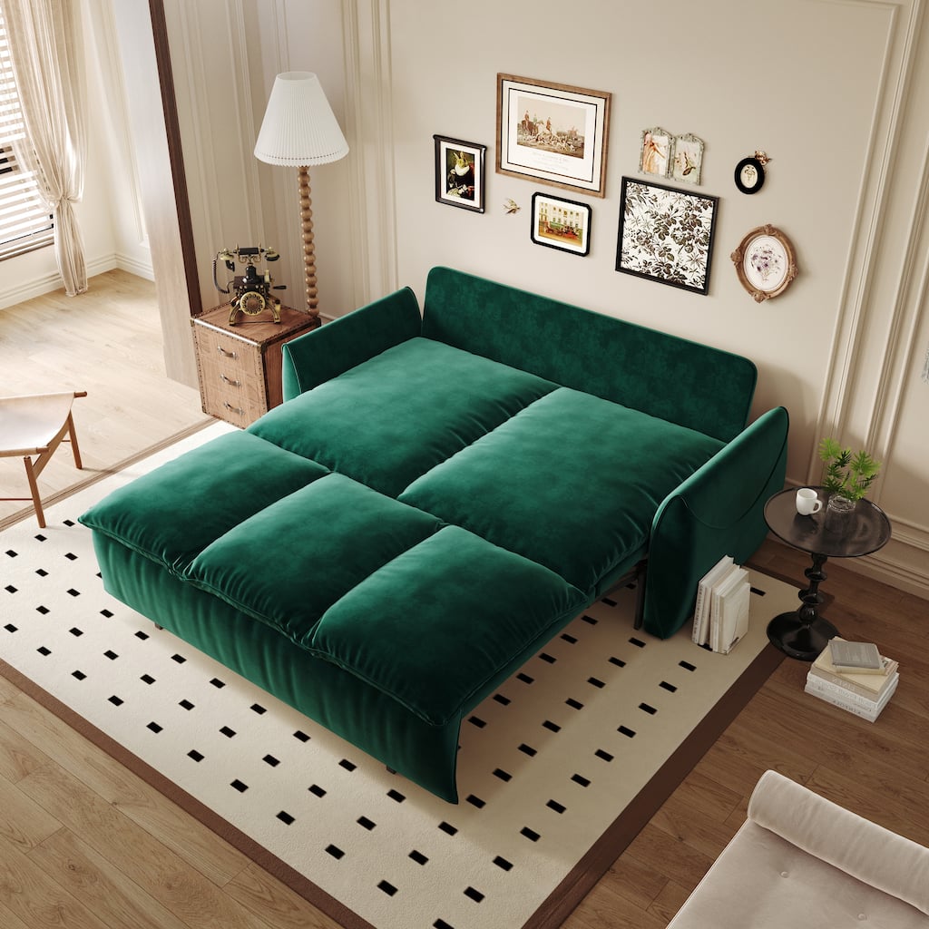 70.9" Pull Out Sofa Bed, 3-Seat Convertible Sleeper Sofa with 2-in-1 Pillow and Blanket Set, Velvet Loveseat Bed