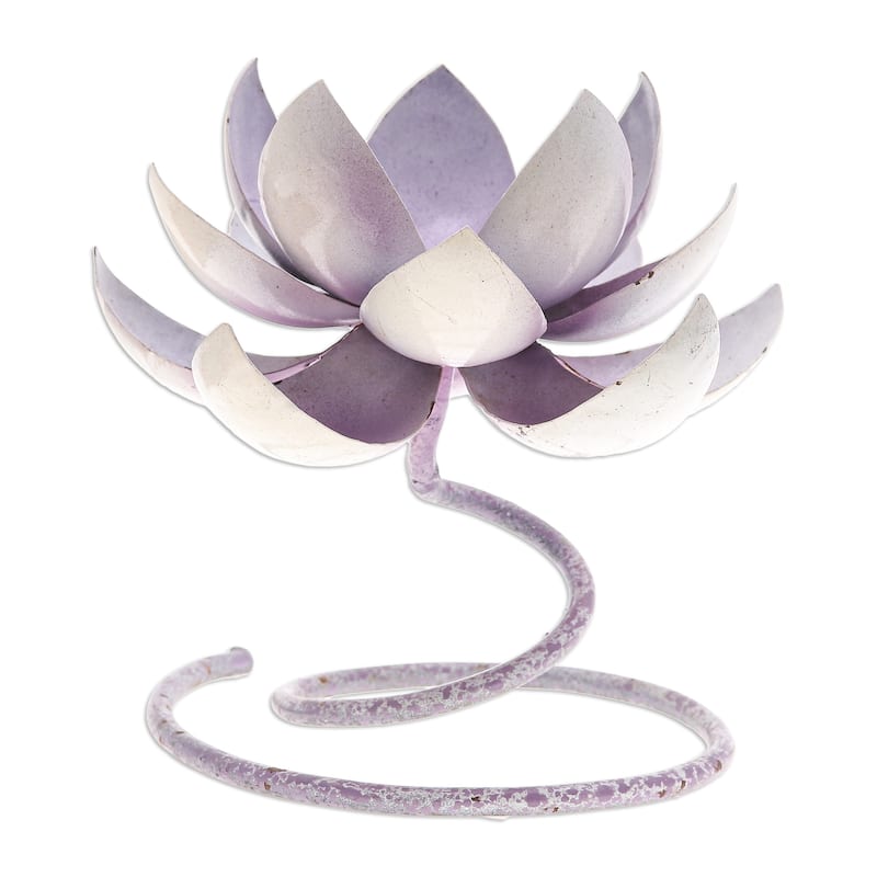 Novica Handmade Lotus Flame In Purple Steel And Iron Tealight Holder