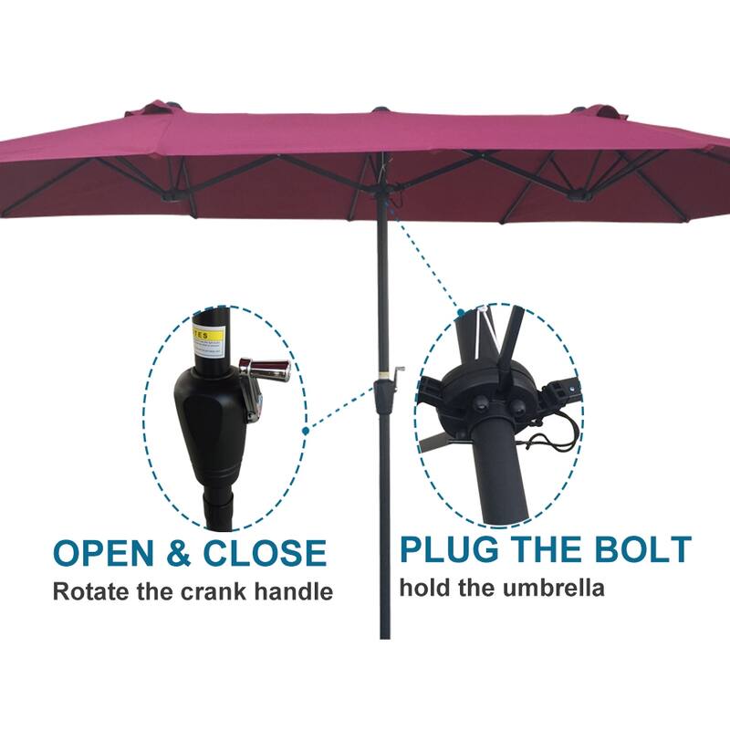 15Ftx9FtDouble-Sided Patio Umbrella Outdoor Market Table Garden Extra Large Waterproof Twin Umbrellas with Crank and Wind Vents