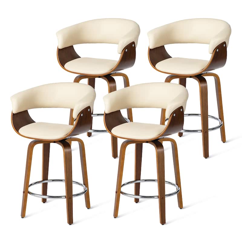 Glitzhome Set of 4 Modern Counter or Bar Height Faux Leather Swivel Pub Stools - Cream/ PU - Counter Height