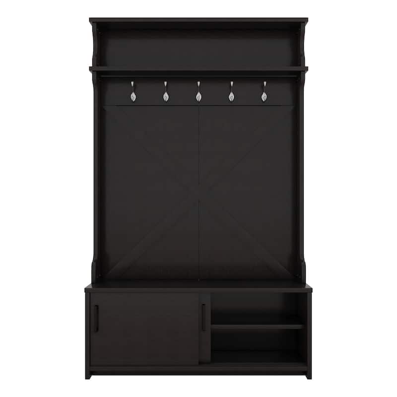74.8'' Modern Entryway Hall Tree - Shoe Cabinet with Sliding Doors and Coat Rack