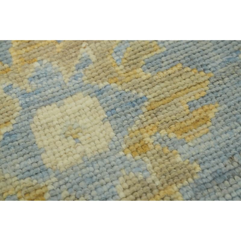 Vegetable Dye Blue Oushak Turkish Area Rug, Floral Geometric Carpet - 10' 0'' X 8' 5''