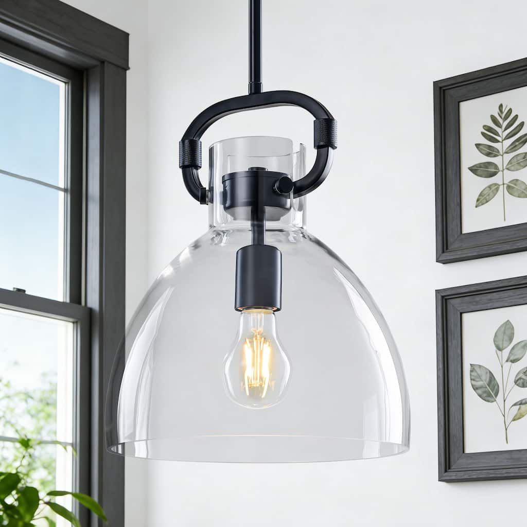 Starsky 1-Light Industrial Pendant With Glass Shade