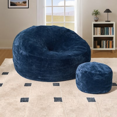 HOOOWOOO Dutch Velvet Fabric Bean Bag Chair with Ottoman