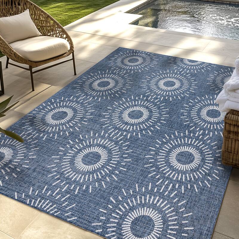 Gertmenian Tropea Tiaret Indoor Outdoor Flatweave Rug, Boho Sunburst Design