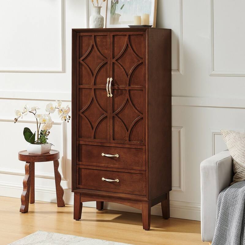 Mid Century Modern 53.5" Tall Kitchen Pantry Storage Cabinet with Doors and Drawers for Entryway Living Room Kitchen Garage