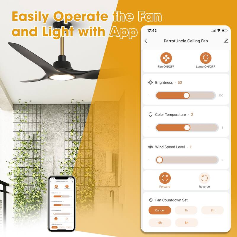 52" Modern Black Dimmable Propeller Smart Ceiling Fan with Light and Remote, App Control, Voice Control