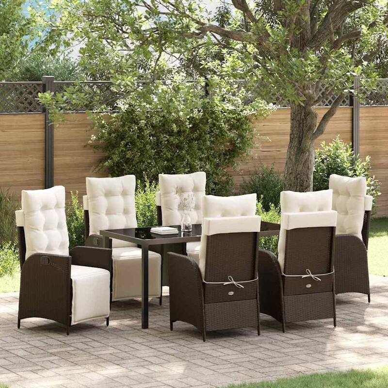vidaXL Garden Dining Set with Cushion Poly Rattan - Brown-21.46x24.02x43.31