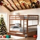 preview thumbnail 1 of 55, Full-Over-Full Bunk Bed with Ladders and Two Storage Drawers,Multi-Functional Wooden Children's Bunk Bed Walnut