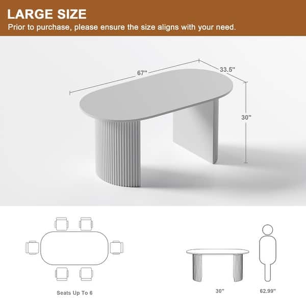 dimension image slide 2 of 6, 67" Nordic Style Oval Dining Table - for 6 People