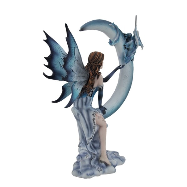B Fairy leaning on crescent moon resin fantasy figurine