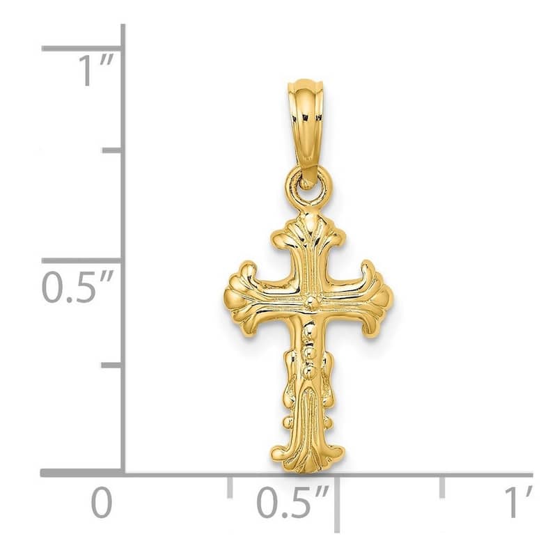Curata 14k Yellow Gold Mini Polished Ribbed Ornate Cross Necklace 10mm x 17mm