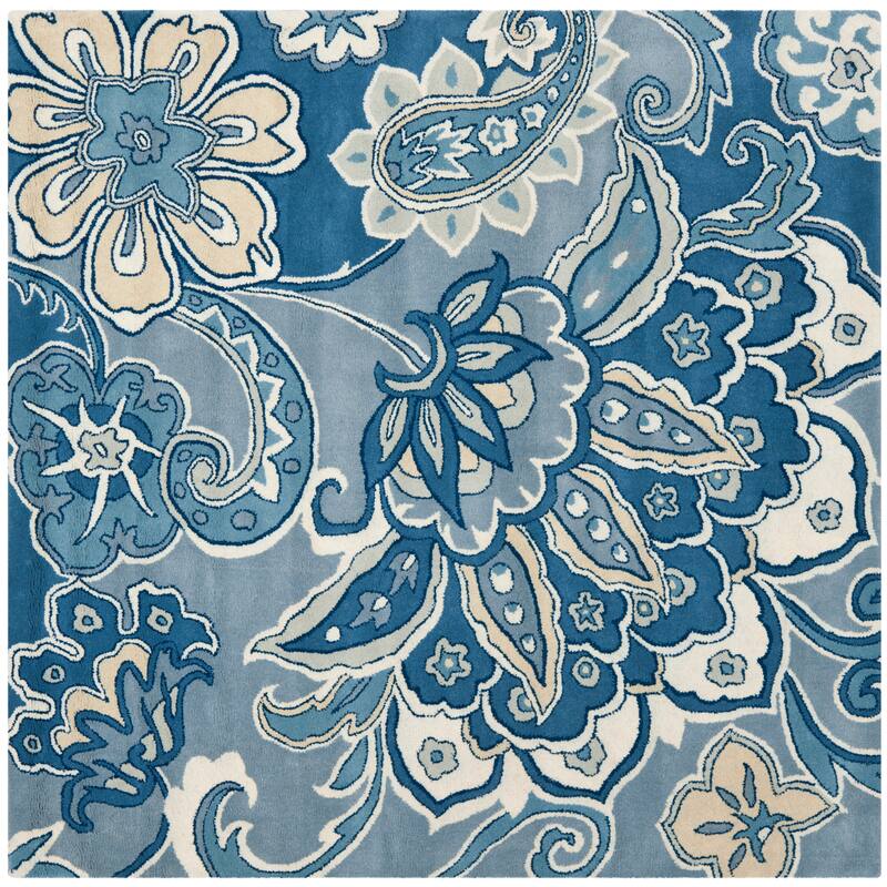 SAFAVIEH Handmade Floral Kaitlin Paisley Blue New Zealand Wool Rug - 6' Square - Blue/Multi